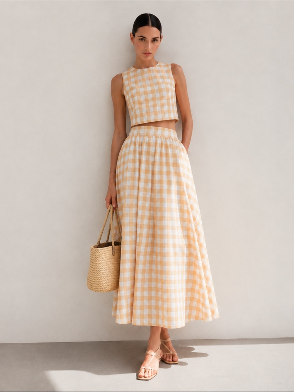 Commense Yellow Gingham Maxi Skirt